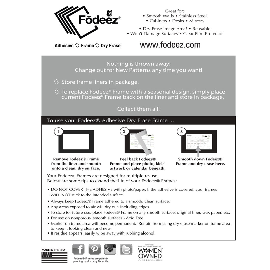 4 x 6 Reusable Adhesive Frames for Wall Surfaces - Pack of 10