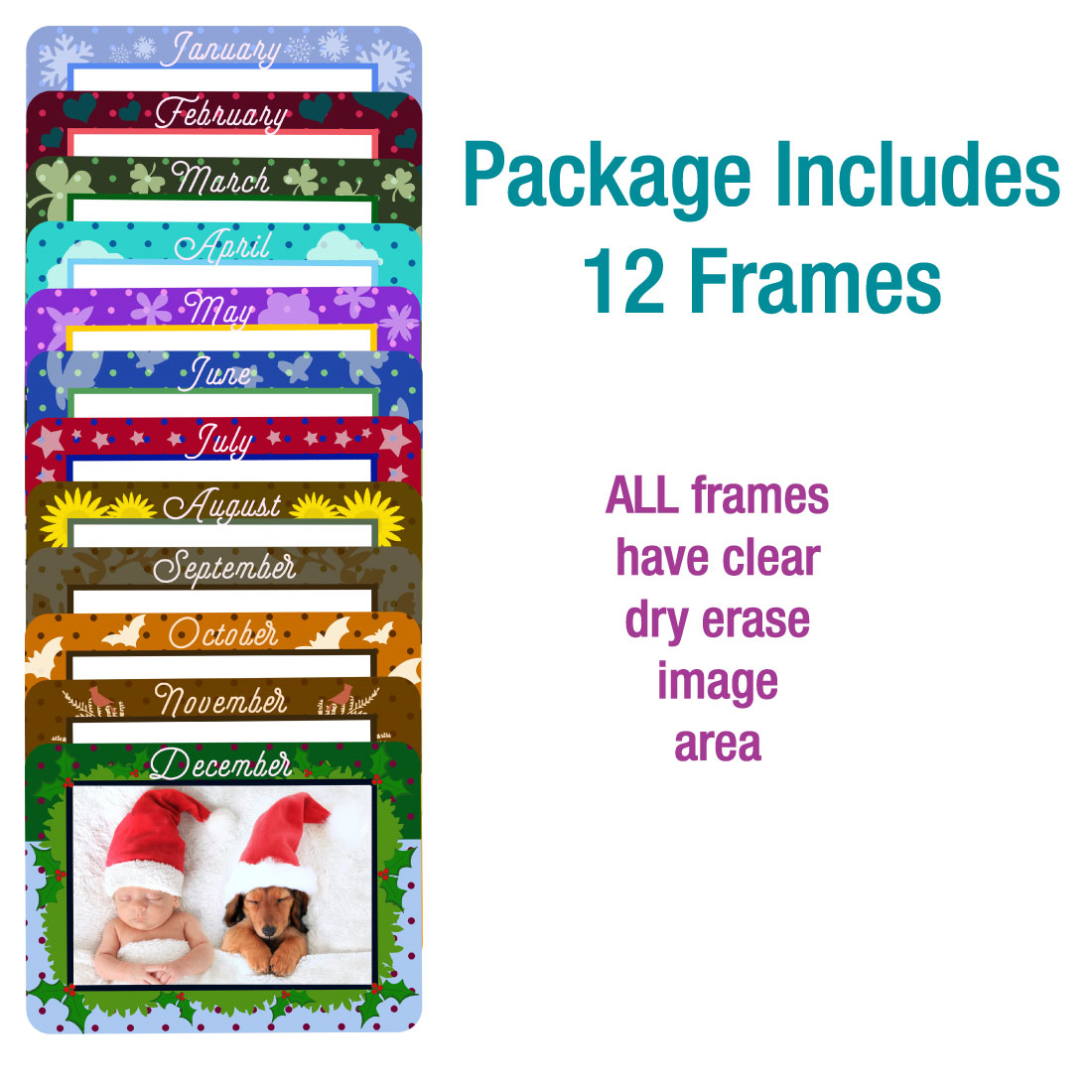 Monthly / Seasonal Theme Dry Erase Adhesive Frames - Full Adhesive Back