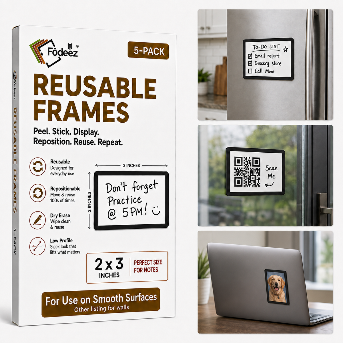2 x 3 Fodeez® Reusable Adhesive Frames in Bulk