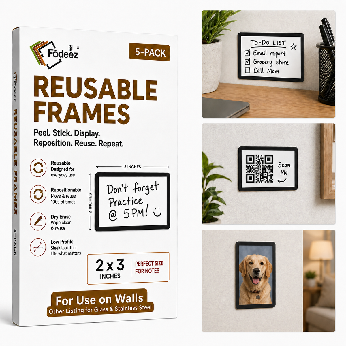 2 x 3 Fodeez® Reusable Adhesive Frames in Bulk