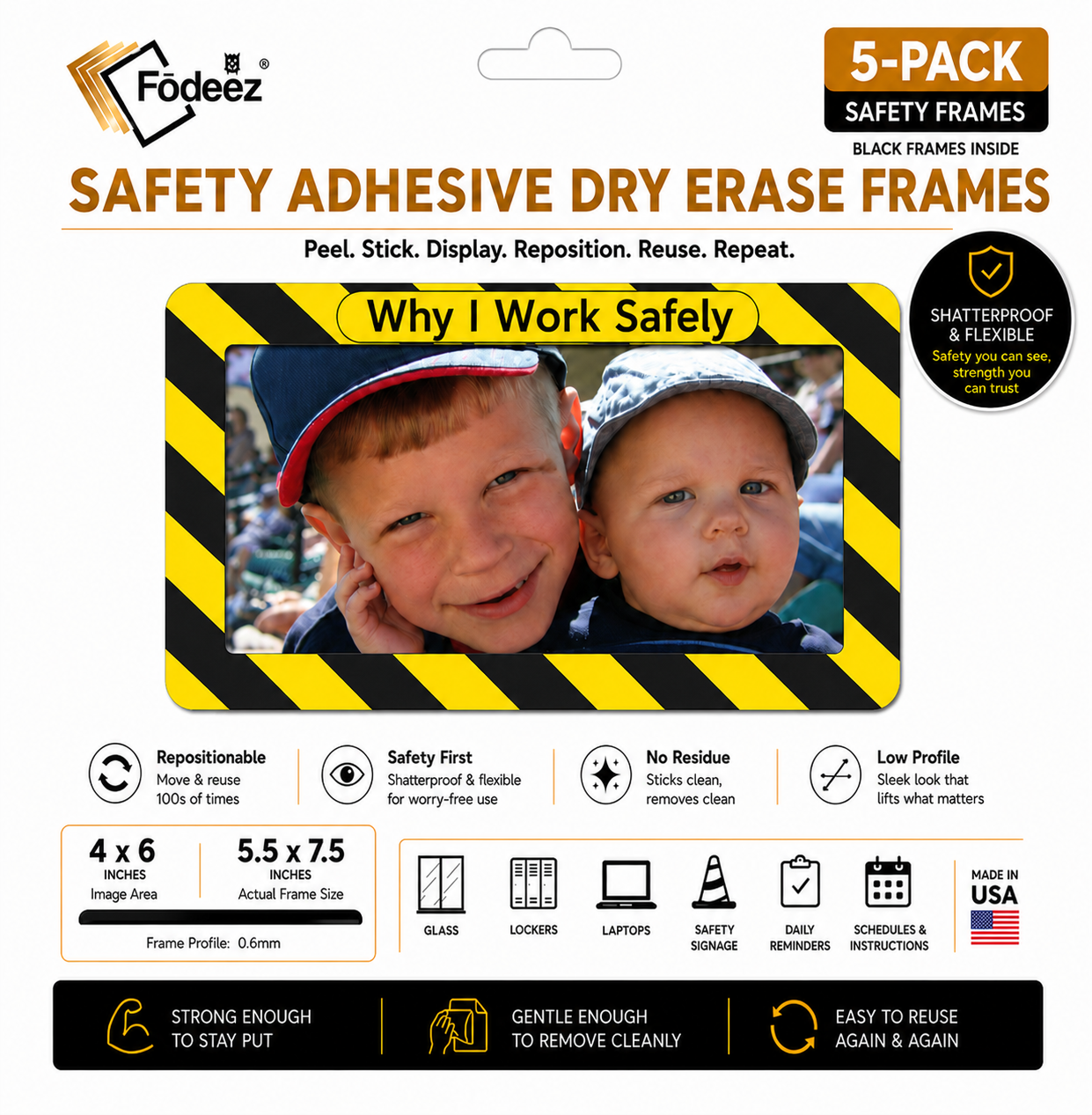 Safety Adhesive Frames for Glass & Other Smooth Surfaces