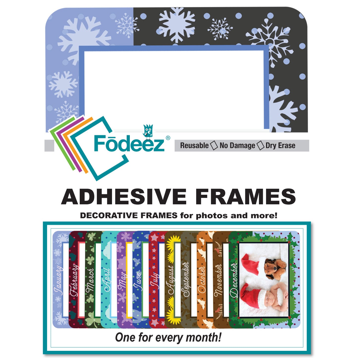 Monthly / Seasonal Theme Dry Erase Adhesive Frames - Full Adhesive Back