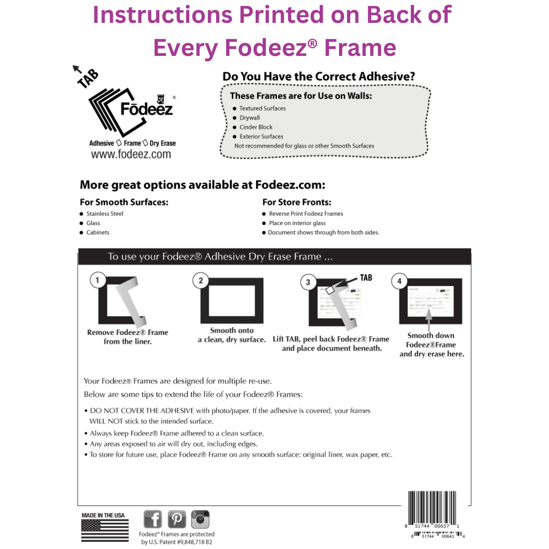 Letter-Size Adhesive Frames for Walls