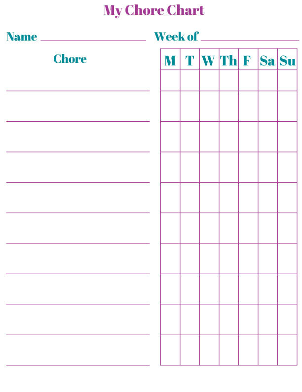 Chore Chart Printable